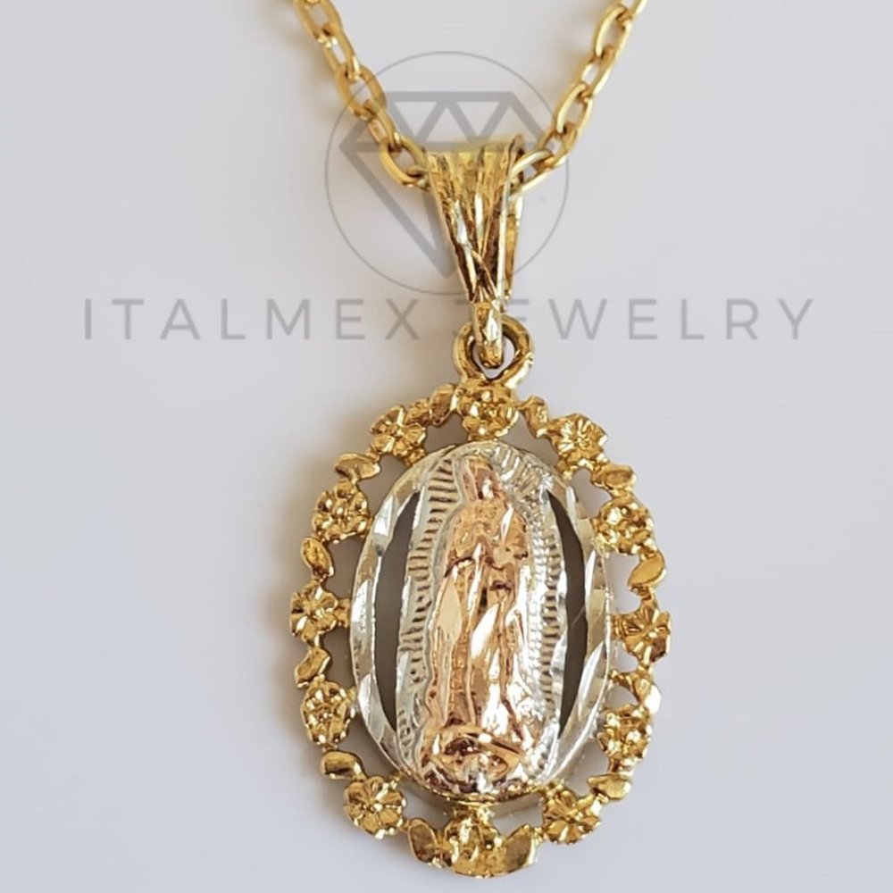 18K Gold Plated Virgin & Roses Pendant & 22" Chain
